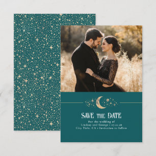 Reserve A Data Stars Moon Celestial Teal Salve a Foto da Data