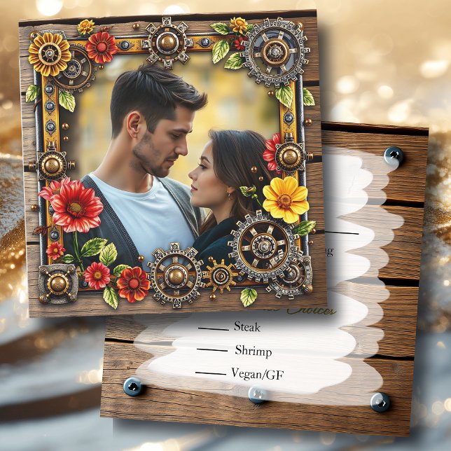 Reserve A Data Steampunk Metal & Wood Personalizado RSVP (Criador carregado)