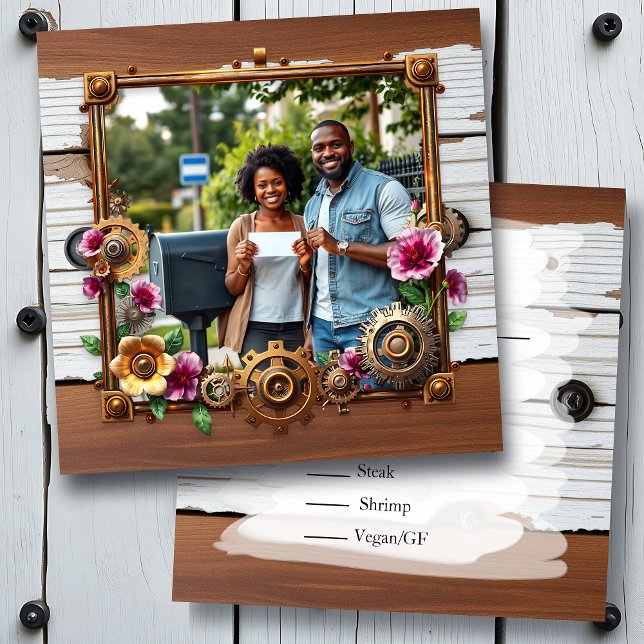 Reserve A Data Steampunk Metal & Wood Personalizado RSVP (Criador carregado)