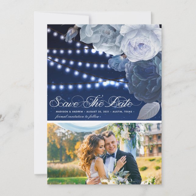 Reserve A Data String light Blue Elegant Photo (Frente)