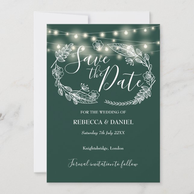 Reserve A Data String Lights Floral Emerald Green Wedding (Frente)