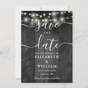 Reserve A Data String Luzes Rustic Black Wood Barn Boho Casamento