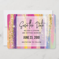 Strips Coloridas do Arco-íris com Brilho Dourado F