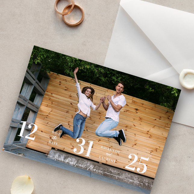 Reserve A Data Stylish & Fun Unmatched Wedding Photo Card (Stylish & Fun Unmatched Wedding Photo Card Save the Date with Envelope.)