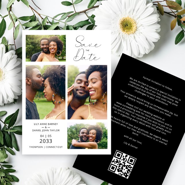 Reserve A Data Stylish Minimalist Custom 4-Photo Wedding (Stylish Minimalist Custom 4-Photo Wedding Save the Date Card.)