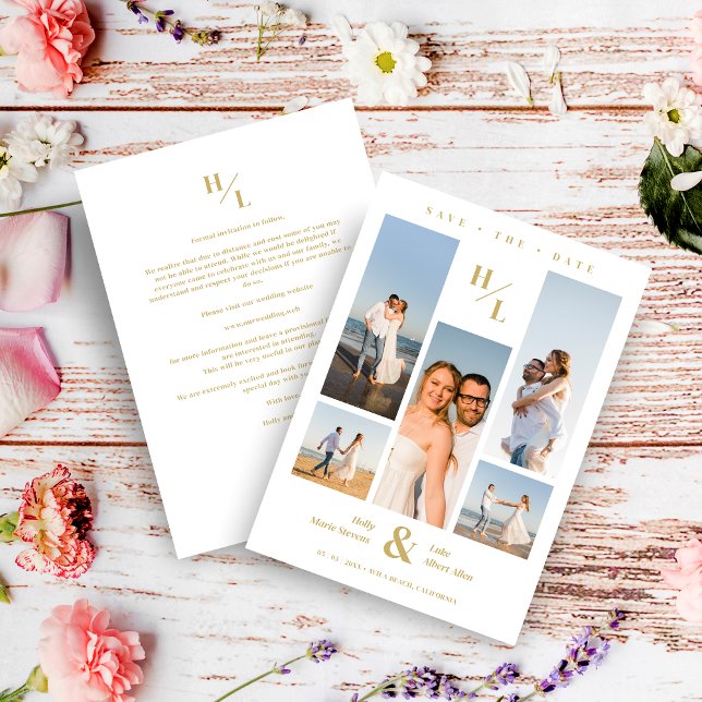 Reserve A Data Stylish Minimalist Initials Collage 5 photos (Stylish Minimalist Initials Original White Collage Wedding 5 Multi Photos Save the Date Card.)