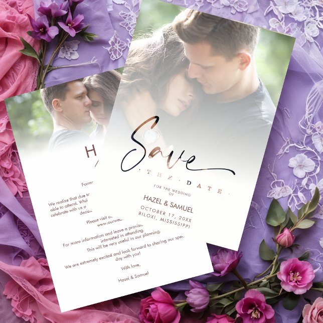 Reserve A Data Stylish Modern Transparency Wedding 2 Photos  (Stylish Modern Transparency Wedding Custom 2 Photos Script Save the Dates Cards.)