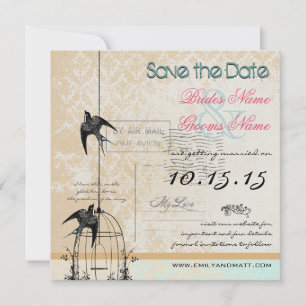 Reserve A Data Sua Foto Damask Gaiola de Pássaros Casamento Save