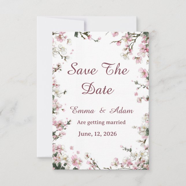 Reserve A Data Suave Flor de Cerejeira Pastel Save The Date  (Frente)