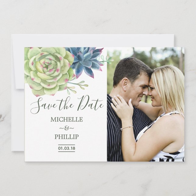 Reserve A Data Succultos de Cactus Desertados com Aquarelas Salve (Frente)