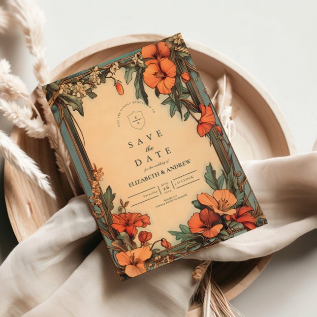 Reserve A Data Summer Floral Frame Art Nouveau Casamento (Criador carregado)