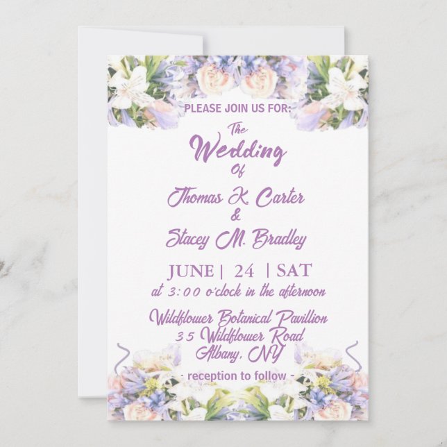 Reserve A Data Summer Lilac Wildflower Casamento Romântico (Frente)