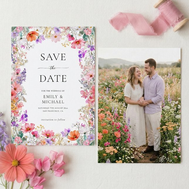 Reserve A Data Summer Wildflower Wedding Flat Save The Date Card (Criador carregado)