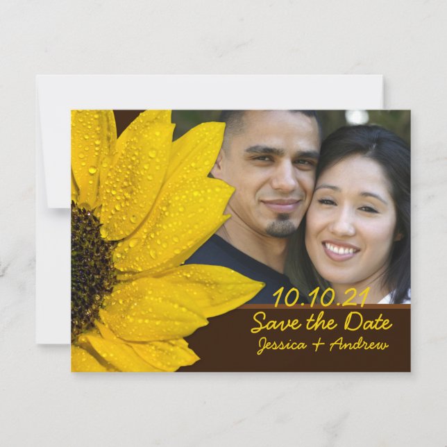 Reserve A Data Sunflower Brown Photo Wedto Save the Date Card (Frente)