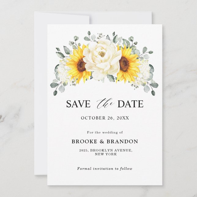 Reserve A Data Sunflower Ivory Peony Floral Eucalyptus Wedding    (Frente)