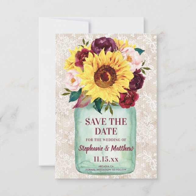Reserve A Data Sunflower Mason Jar Floral Wedding (Frente)