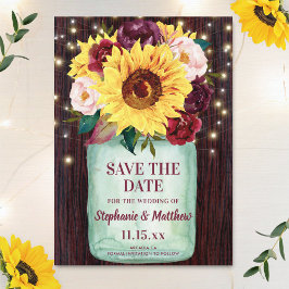 Reserve A Data Sunflower Mason Jar Wood Lights Casamento