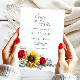 Reserve A Data Sunflower Red Rose Floral Wedding Save the Date