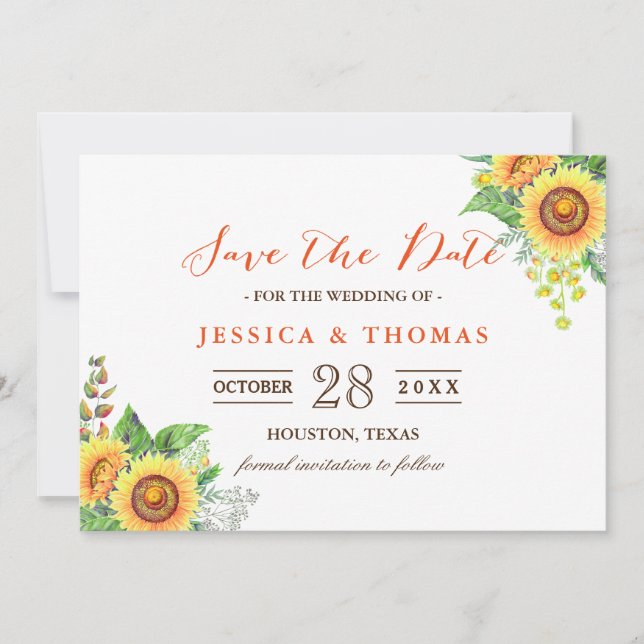 Reserve A Data Sunflower Rustic Chic Weding Save the Date (Frente)