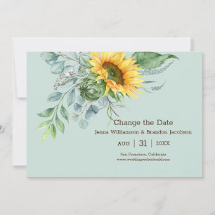 Reserve A Data Sunflower Rustic de Casamento Muda a Data Verde