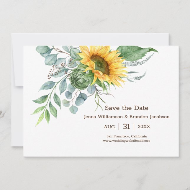 Reserve A Data Sunflower Rustic do Casamento Salva a Data Verde (Frente)