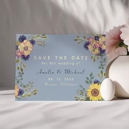 Reserve A Data Sunflower Rustic Dusty Blue Casamento Salvar Data