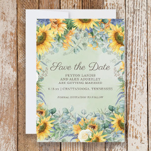 Reserve A Data Sunflower Sage Green Eucalyptus deixa casamento