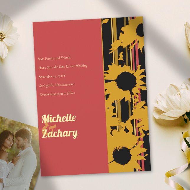 Reserve A Data Sunflower Summer Gold Red Wedding (Criador carregado)