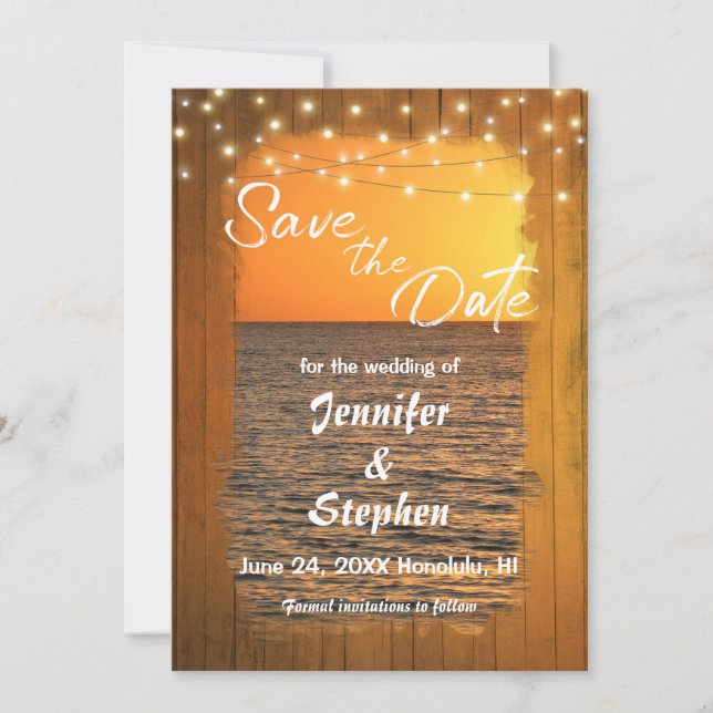 Reserve A Data Sunset Beach Rustic Typografia Weding the Da (Frente)