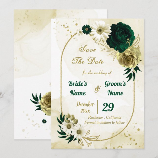 Reserve A Data Surpreendente flor esmeralda de ouro de marfim ver (Frente/Verso)