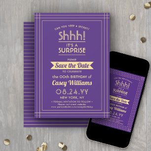 Reserve A Data Surpresa de Aniversário Roxo e Dourado para Downlo