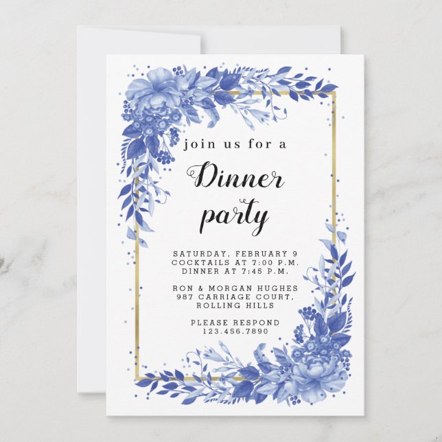 Reserve A Data Surreal Indigo Bouquet - Party Invitation, wedding (Frente)
