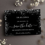 Reserve A Data Sweet 16 black silver glitter save the date<br><div class="desc">A girly and trendy Save the Date card for a Sweet 16,  16 th birthday party. A classic black background decorated with faux silver glitter dust. Personalize and add a date and name/age.  The text: Save the Date is written with a large trendy hand lettered style script.</div>