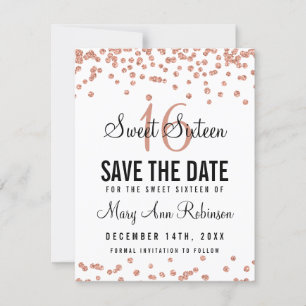 Reserve A Data Sweet 16 Save The Date Rosa Dourado Glitter Confet