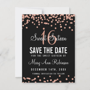 Reserve A Data Sweet 16 Save The Date Rosa Dourado Glitter Confet