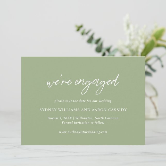 Reserve A Data Sydney Sage Green Modern Wedding (Em pé/Frente)