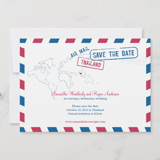 Reserve A Data Tailândia Air Mail Wedding Save The Date (Salvem A (Frente)