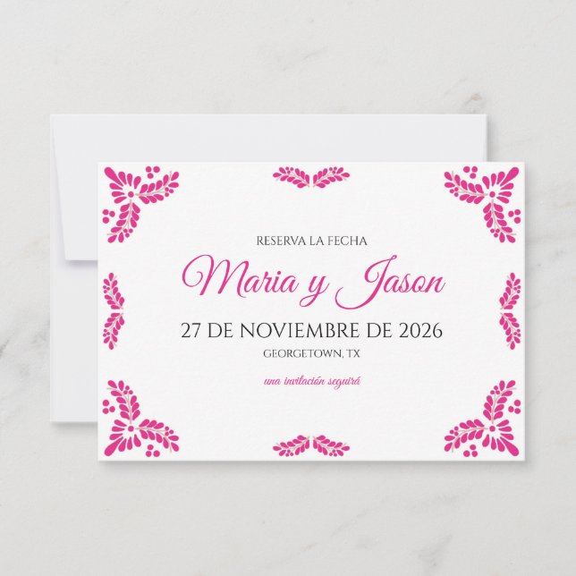 Reserve A Data Talavera Pink Floral Minimalist Spanish Wedding (Frente)