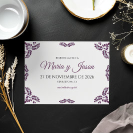 Reserve A Data Talavera Purple Floral Minimalist Spanish Wedding