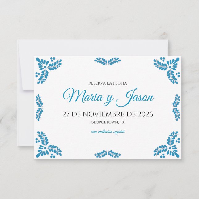 Reserve A Data Talavera Turquoise Minimalist Spanish Wedding (Frente)