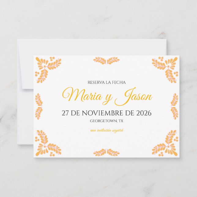 Reserve A Data Talavera Yellow Floral Minimalist Spanish Wedding (Frente)
