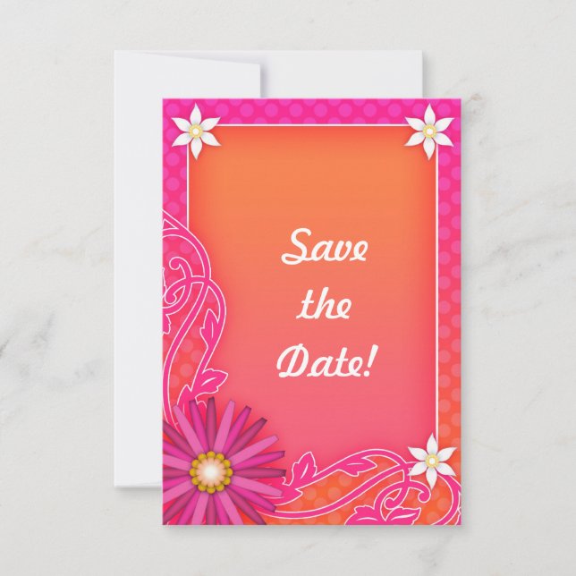 Reserve A Data Tangerina e Rosa Floral Casamento Salve a Data (Frente)