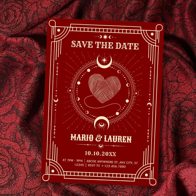 Reserve A Data Tarot vermelho boho místico romance casamento lua  (Criador carregado)