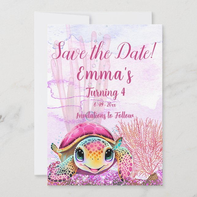 Reserve A Data Tartaruga 4º Aniversário, Sob o Mar (Frente)