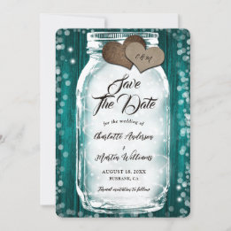Reserve A Data Teal Barn Wood String Luzes Mason Jar Weding