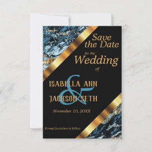 Reserve A Data Teal e Dourado Casamento Marble