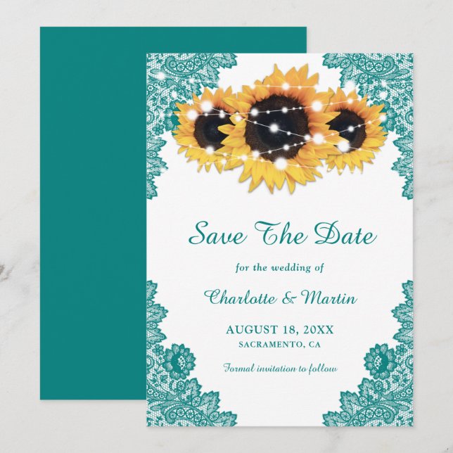 Reserve A Data Teal Rustic Chic Lace Sunflower (Frente/Verso)