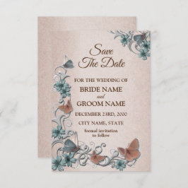 Reserve A Data Teal Silver Floral Copper Butterfly Tan Wedding