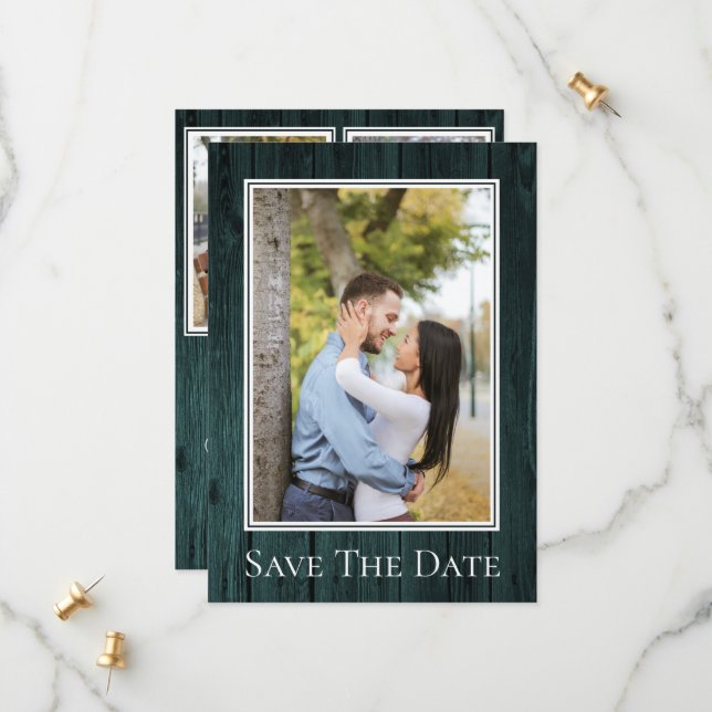 Reserve A Data Teal Simple Rustic Photo Save The Date (Foto Simpl (Frente/Verso In Situ)