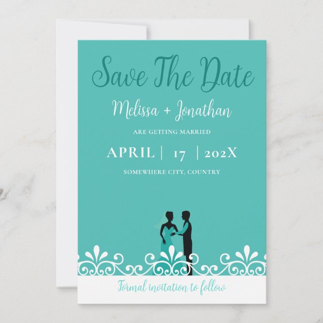 Reserve A Data Teal White Elegant Wedding Bride and Groom (Frente)